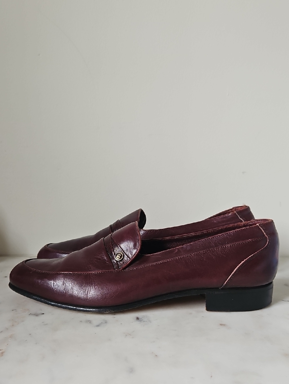 CHRISTIAN DIOR:  Burgundy Leather Logo Loafers